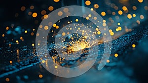 Golden Sparks Exploding On Dark Surface