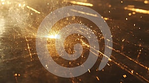 Golden Sparks Exploding During Metal Welding Process