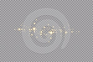 Golden sparks glitter special light effect. Vector sparkles on transparent background. Christmas abstract pattern