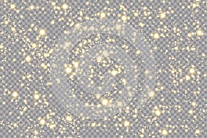 Golden sparks glitter special light effect. Vector sparkles on transparent background. Christmas abstract pattern