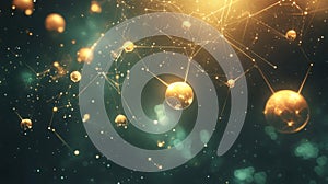 Golden Spheres Connected by a Glowing Network in a Dark Cosmic Background