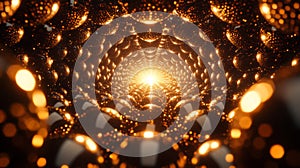 Golden Spheres Tunnel With Bright Light