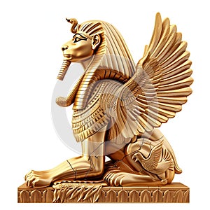 Golden Sphinx Statuette with Hieroglyphics Base. Generative ai