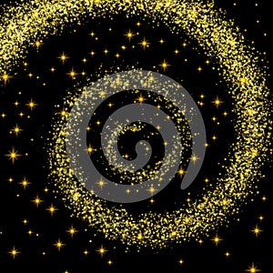 Golden Spiral Spilling Gold Dust on a Black Background Magic