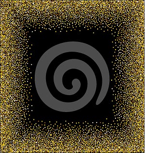 Golden splash or glittering spangles frame with empty center for text. Golden glittering circle made of tiny round dots on white