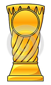 Golden sports reward trophy illustration isolated on white background. Copy space in circle for text or number. Award for champion