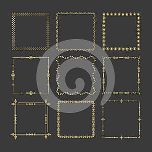 Golden square frameworks s icons design element set on black background