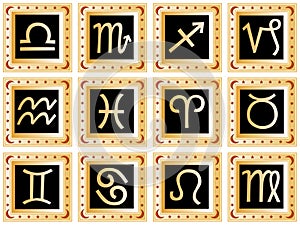 Golden squares with black signs