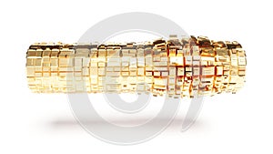 Golden squares elegant luxury treasure float on air on white back 3d