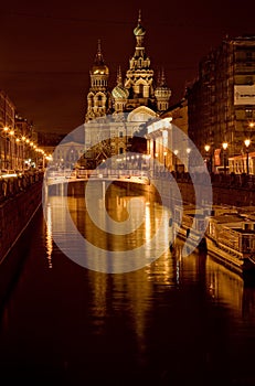 Golden St.Petersburg in the night the Savior on blood