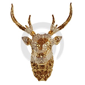 A golden stag\'s head isolated on a white background