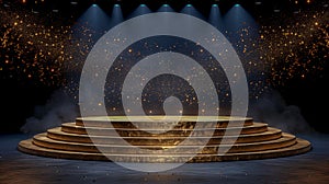 Golden Stage with Spotlights in a Dramatic Setting