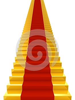 Golden stairs with red carpet