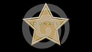 Golden star button DONATION. Donate Icon on  black background