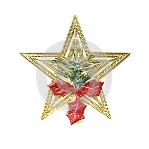 Golden star Christmas ornament on white background