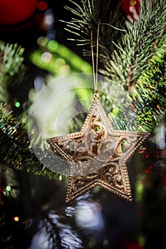 Golden star on the christmas tree