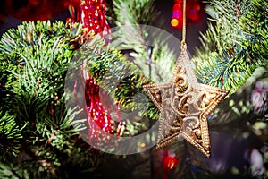 Golden star on the christmas tree