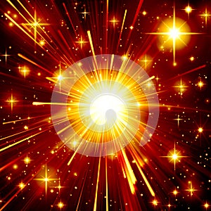 Golden star explosion, bright,light effect, night, black, yellow, orange, design, radiance, flaming, rays