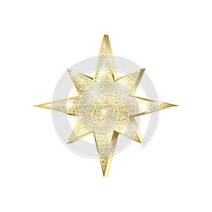 Golden star with glitters. Shiny Christmas decoration. Gold Star with sparkles. Vector illustration isolated on white background