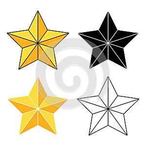 Golden star icon set isolated on white background. Gold holiday light. Collection of Christmas Vector ornament. Illustration of