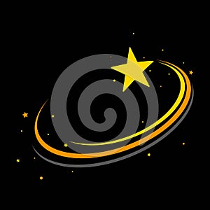 Golden star logo vector icon design on dark background. Technology circle logo and symbols. Shooting star symbol illustration