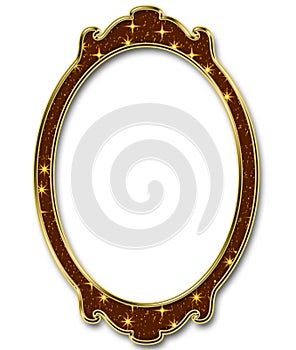 Golden star oval frame on white background