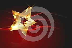 Golden star prize concept, 3D gold logo icon with light effect, vector illustration isolated on dark red background