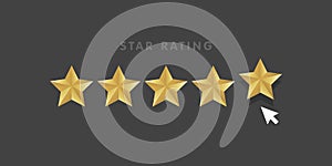Golden star rating mouse click icon illustration
