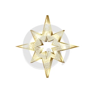 Golden star scatter glitters. Gold Star with sparkles. Shiny Christmas decoration. Vector illustration isolated on white