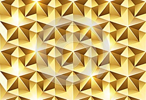 Golden star seamless patern, festive abstract wrapping paper design. Shiny star polygonal luxury fabric pattern design. Gold