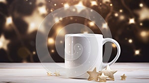 Golden Star White Coffee Cup Mockup With Festive Atmosphere