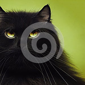 Golden Stare of a Black cat. Generative AI