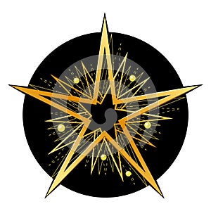 Golden stars on black backdrop. Vector illustration.