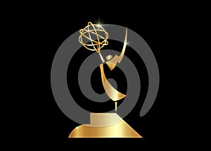 Golden stars prize concept Emmy Award Silhouette statue icon. Films and cinema symbol stock Academy award vector isolated or black