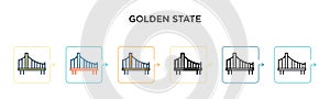 Golden state vector icon in 6 different modern styles. Black, two colored golden state icons designed in filled, outline, line and