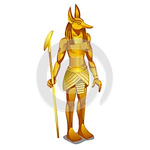 Golden statue ancient Egypt isolated on white background. Vector cartoon close-up illustration.