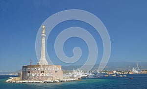 Golden Statue at entrance to Messina Harbour Sicily italy