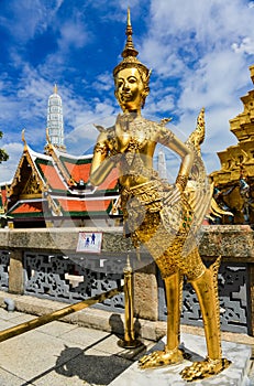 Golden statue of Kinnari at the grand palace