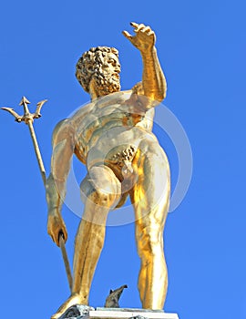 Golden Statue of Neptune Fountain in Batumi, Georgia