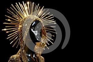 Golden Statue with Radiant Headpiece. Generative ai photo