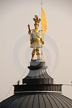 The golden statue of Saint Alexander on the dome of the cathedral in Bergamo