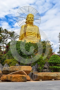 Golden Statue of Sakyamuni Buddha at Van Hanh Pagoda in Da Lat, Vietnam