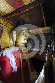 Golden statue of Shakyamuni Buddha at Shey Palace Monastery, Ladakh, India