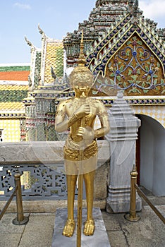 Golden statue, Temple of the Emerald Buddha, Bangkok, Thailand, Asia