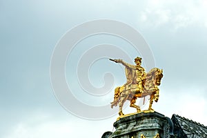 Golden Statue on top of Brussels, Grand Place, Guild House