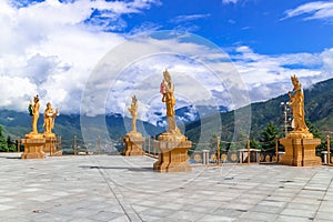 Golden statues of Buddhist female gods at Buddha Dordenma temple, Thimphu, Bhutan