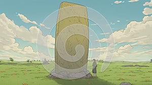 Golden Stone Monument Animation In Animecore Style photo