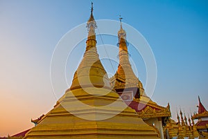 Golden stupa. Kyaik Tan Lan .The Old Moulmein pagoda. Mawlamyine, Myanmar. Burma.