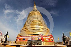 Golden stupa religious icon in Bangkok of Thailand