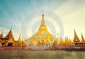 The golden stupa of the Shwedagon Pagoda Yangon Rangoon, Landm